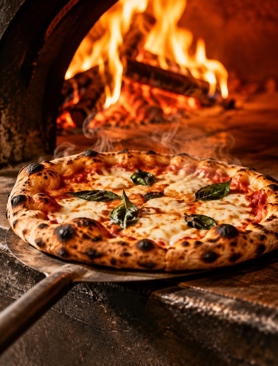 Pizza frisch aus dem Holzofen